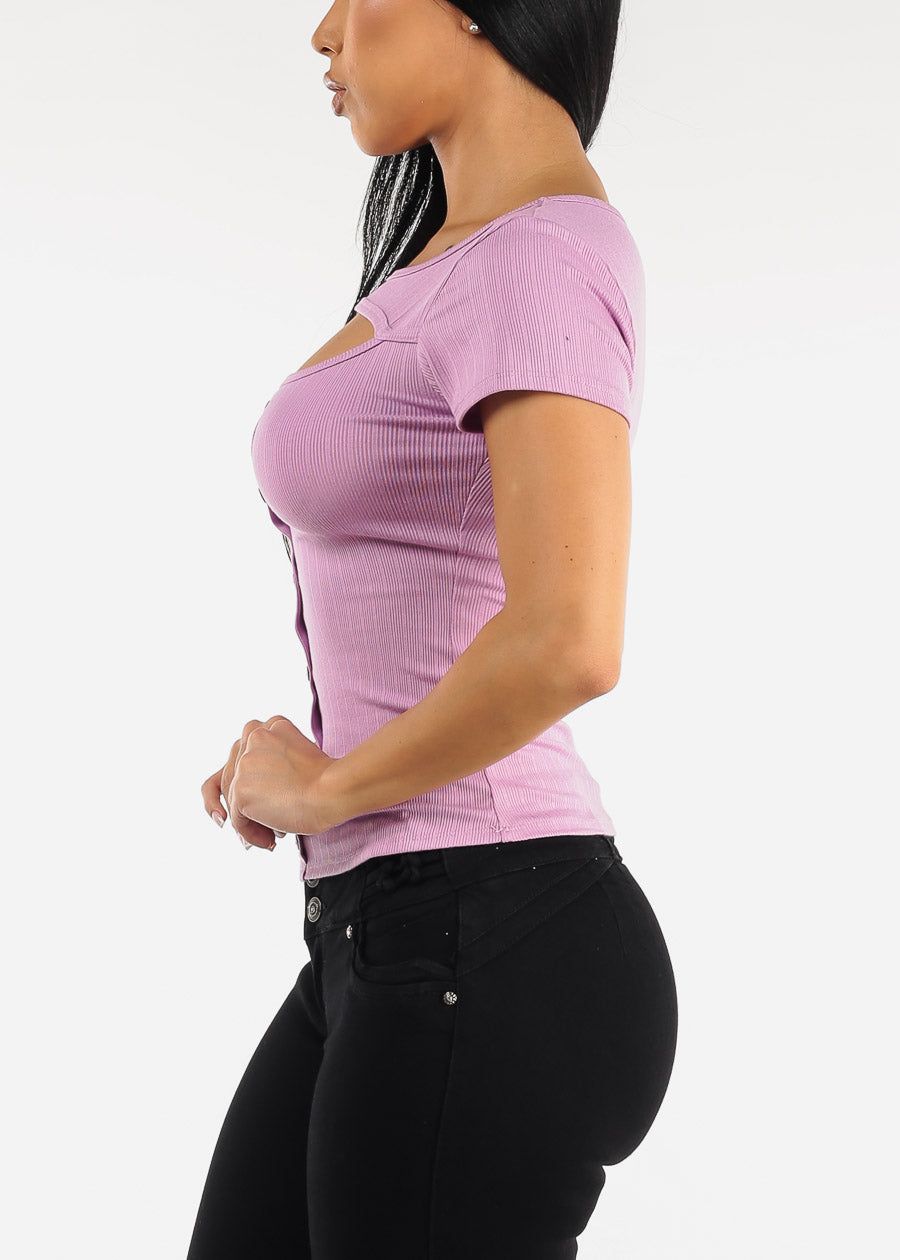 Short Sleeve Bust Cut Out Top Lavender sold by Moda product image thumbnail 3
