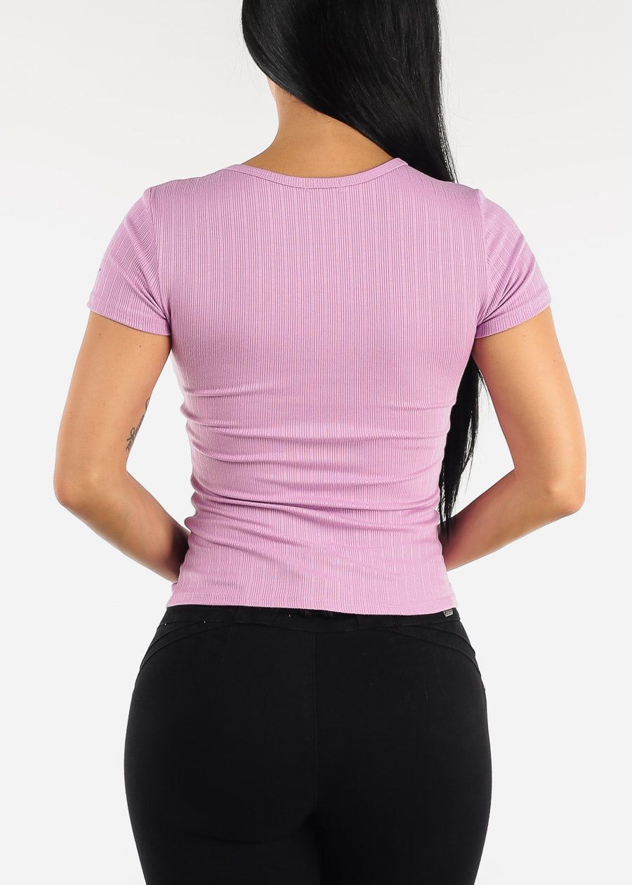 Short Sleeve Bust Cut Out Top Lavender sold by Moda product image thumbnail 4