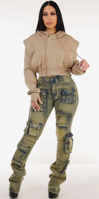 Khaki Cargo Denim Set sold by Moda