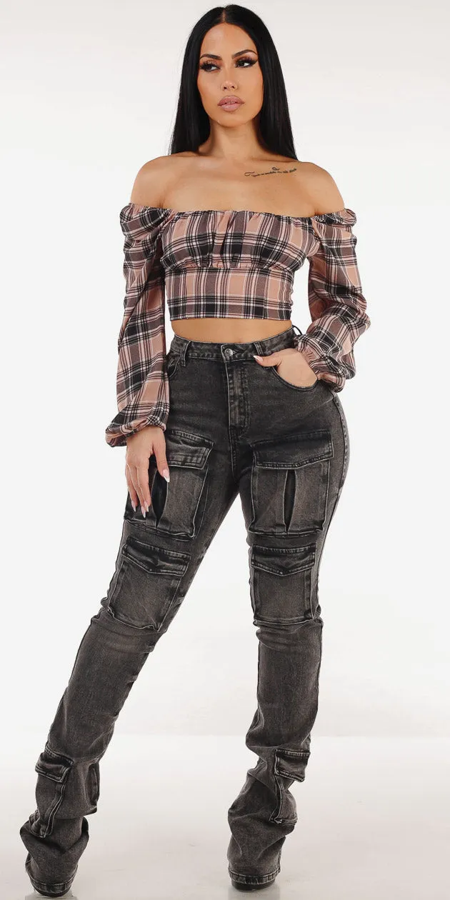 Plaid Cargo Denim Look sold by Moda