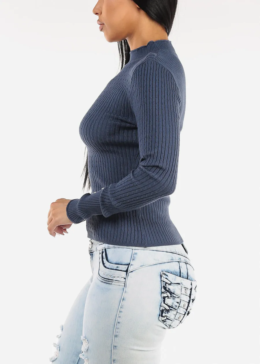 Fitted Long Sleeve Rib Knit Sweater Slate Blue sold by Moda product image thumbnail 3