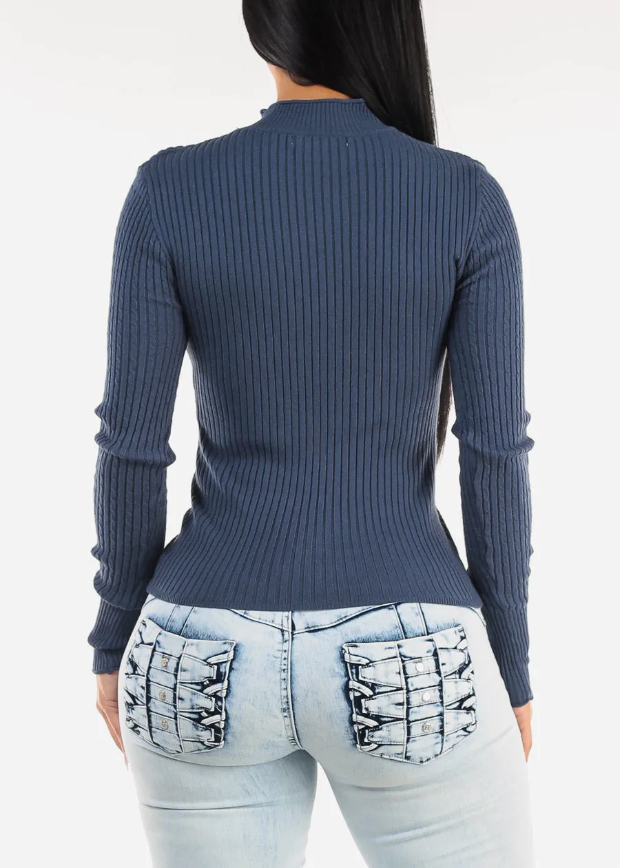 Fitted Long Sleeve Rib Knit Sweater Slate Blue sold by Moda product image thumbnail 4