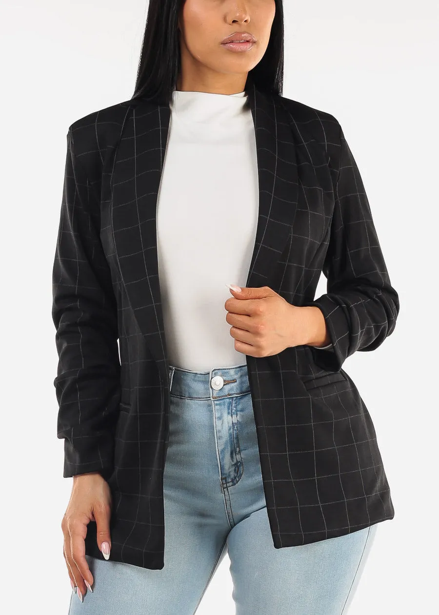 Black Quarter Sleeve Open Front Plaid Blazer sold by Moda product image thumbnail 3