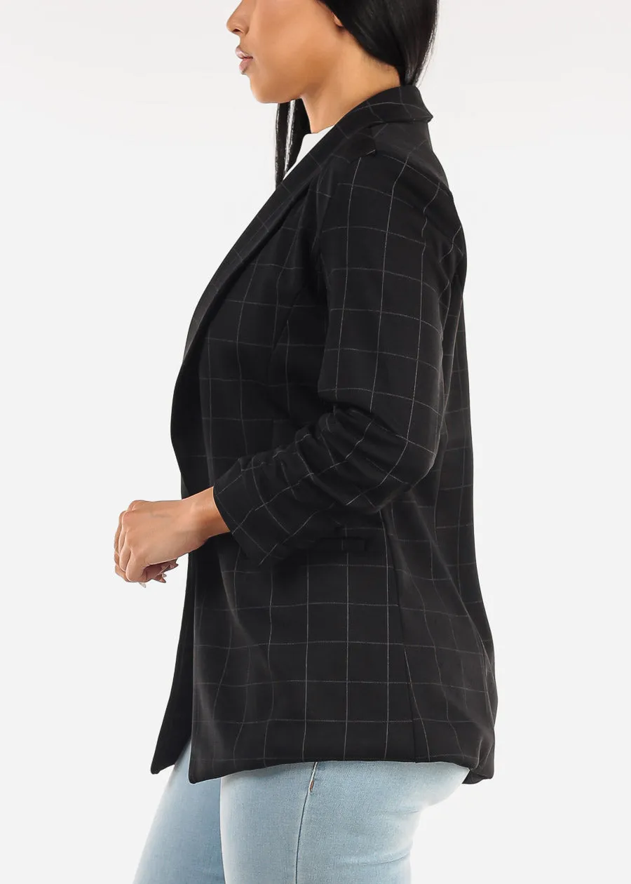 Black Quarter Sleeve Open Front Plaid Blazer sold by Moda product image thumbnail 4