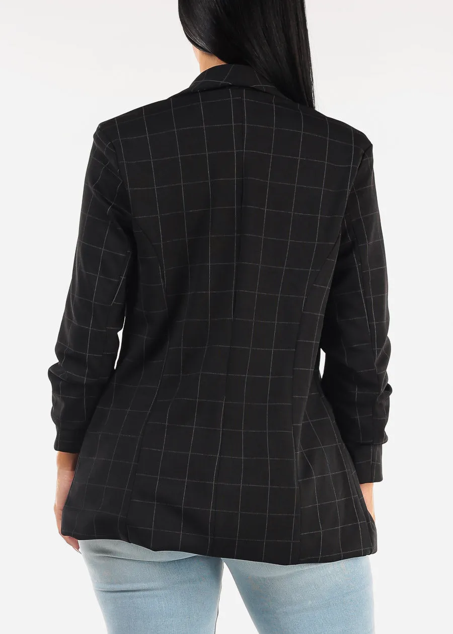 Black Quarter Sleeve Open Front Plaid Blazer sold by Moda product image thumbnail 5