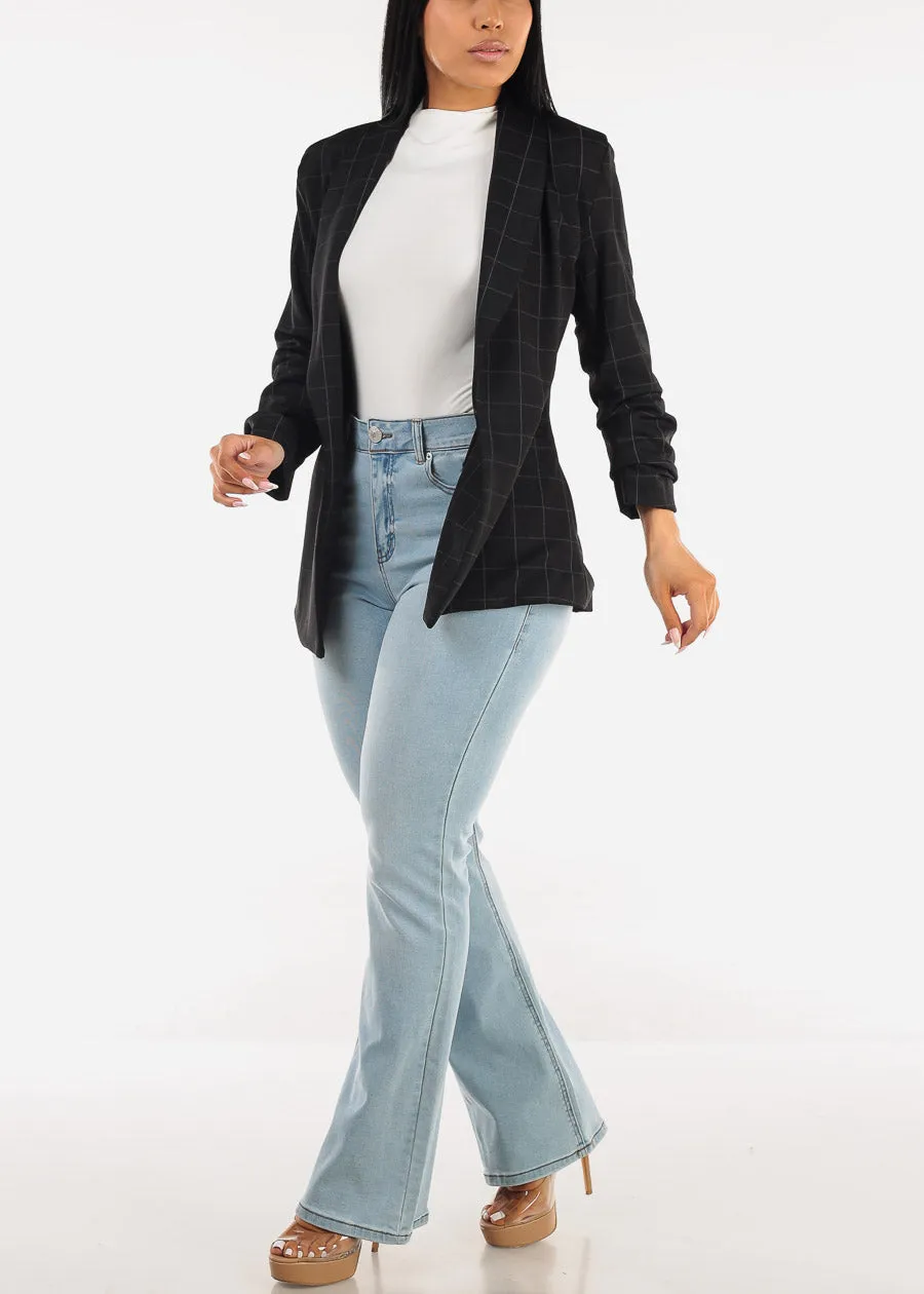 Black Quarter Sleeve Open Front Plaid Blazer sold by Moda product image thumbnail 2