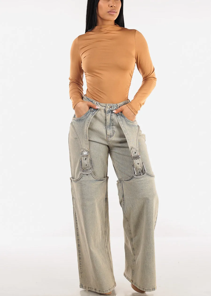 Long Sleeve Mock Neck Ruched Top Taupe sold by Moda product image thumbnail 2