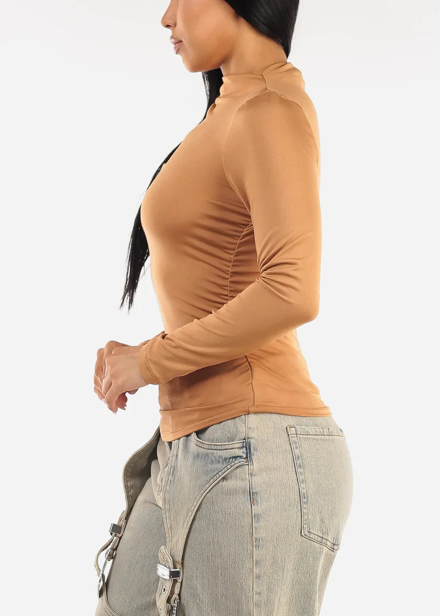 Long Sleeve Mock Neck Ruched Top Taupe sold by Moda product image thumbnail 3