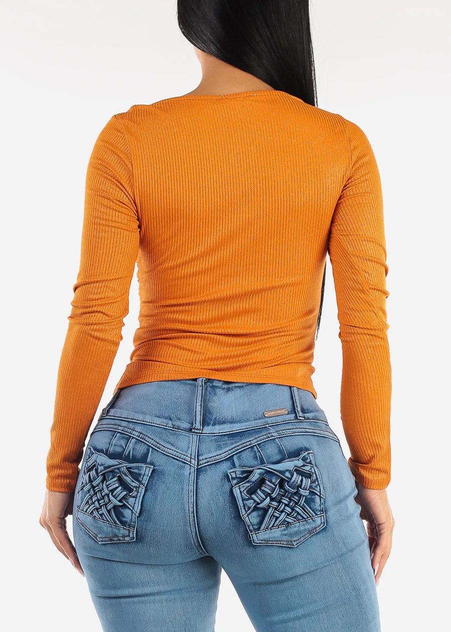 Asymmetrical Neckline Glittery Blouse Rust sold by Moda product image thumbnail 4