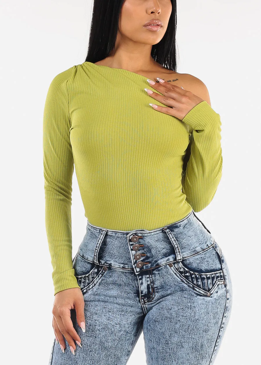 Long Sleeve Asymmetrical Neck Bodysuit Lime sold by Moda product image thumbnail 5
