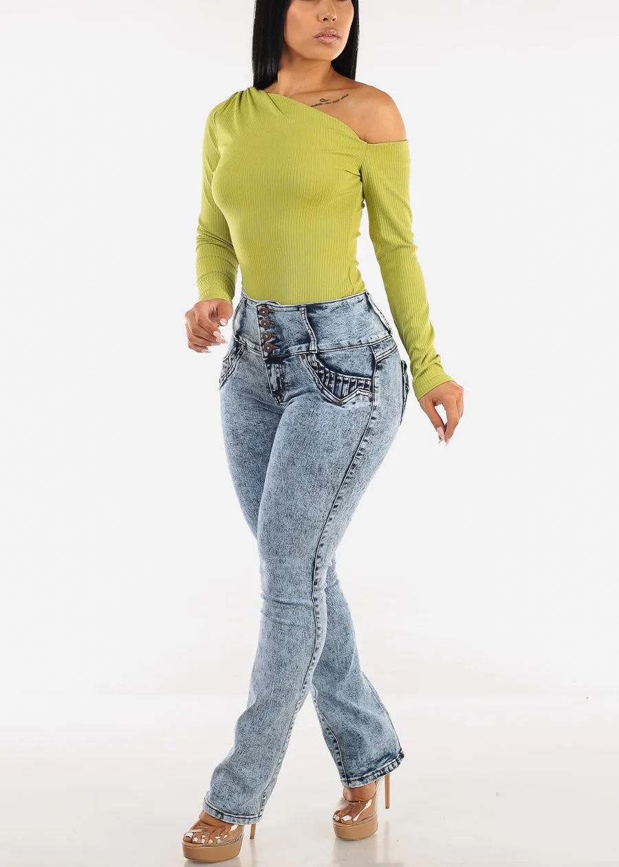 Long Sleeve Asymmetrical Neck Bodysuit Lime sold by Moda product image thumbnail 2