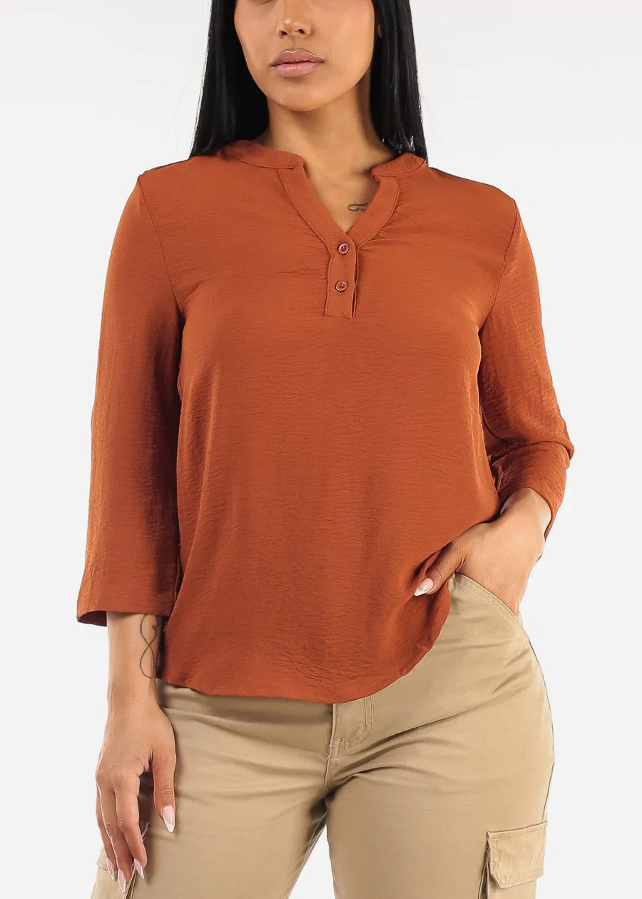 Quarter Sleeve Woven Blouse Rust sold by Moda