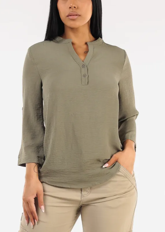 Quarter Sleeve Woven Blouse Olive sold by Moda