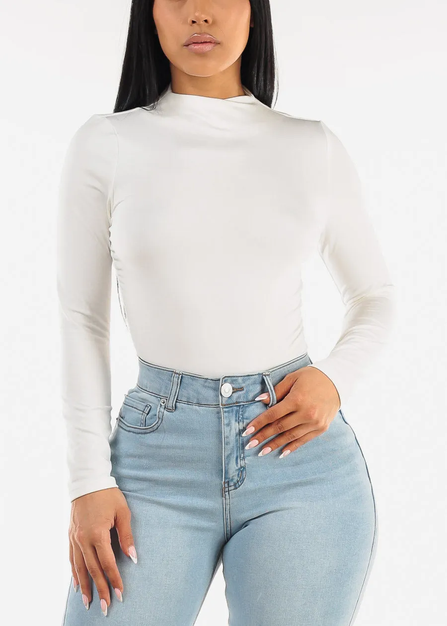 Long Sleeve Mock Neck Ruched Top White sold by Moda product image thumbnail 5