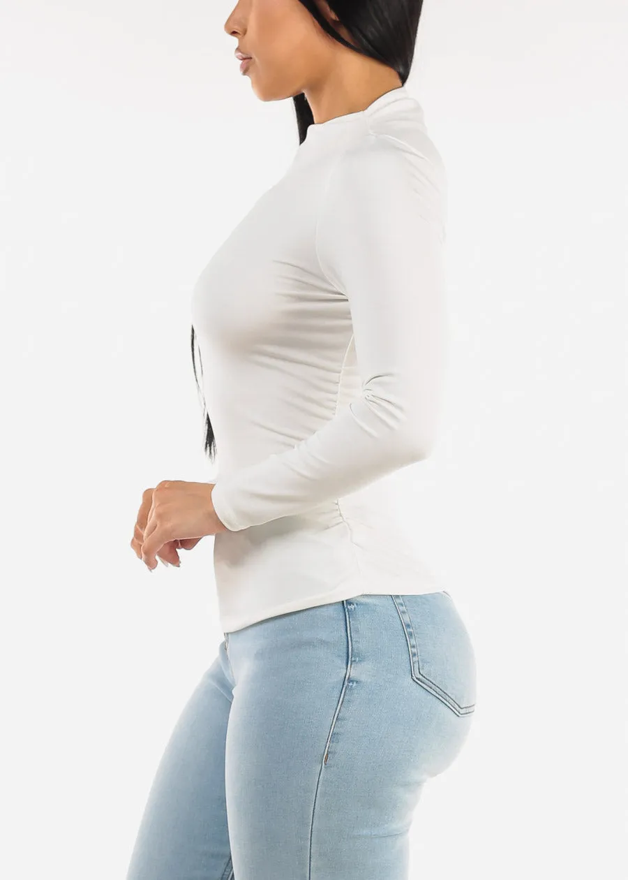 Long Sleeve Mock Neck Ruched Top White sold by Moda product image thumbnail 3