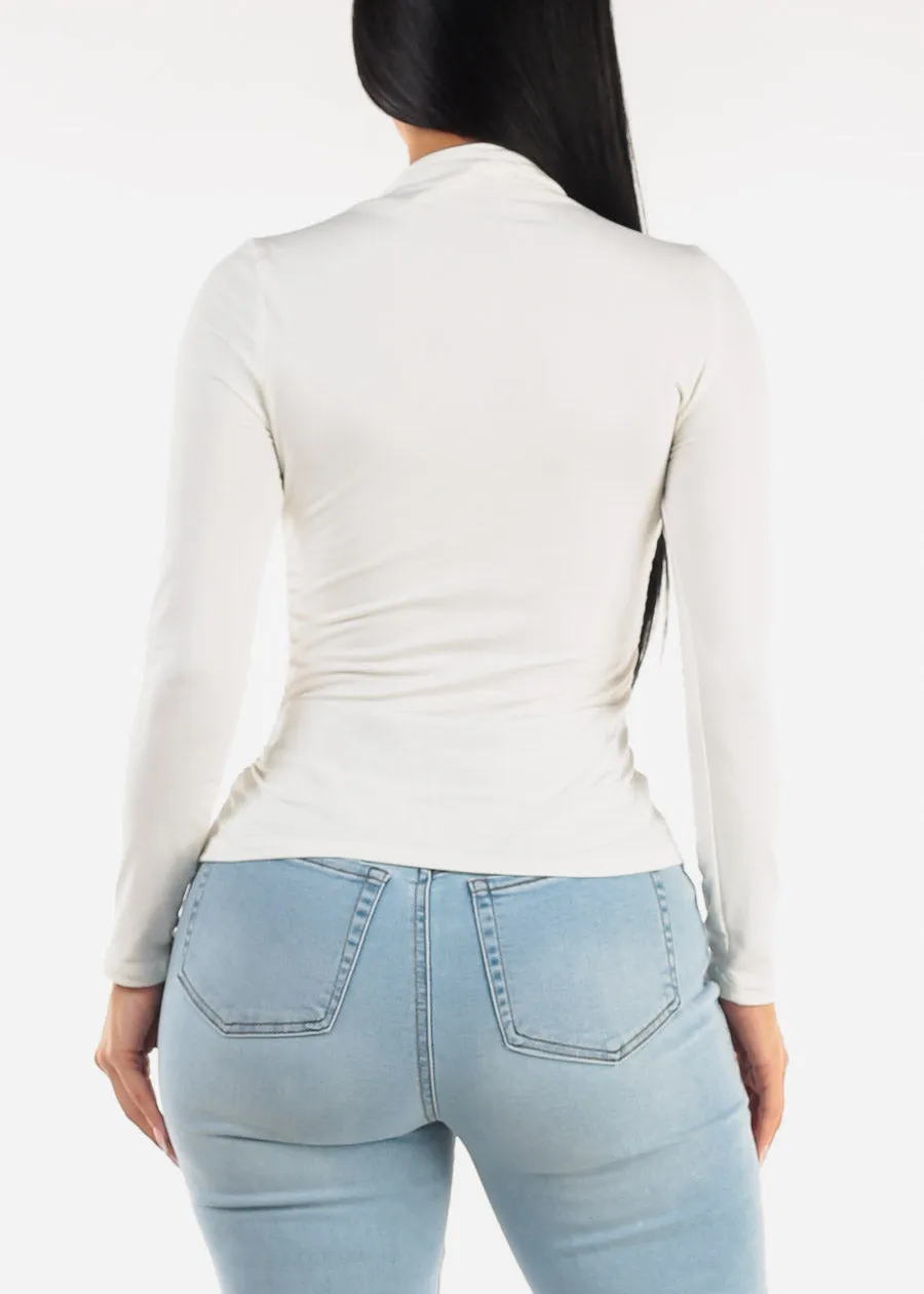 Long Sleeve Mock Neck Ruched Top White sold by Moda product image thumbnail 4
