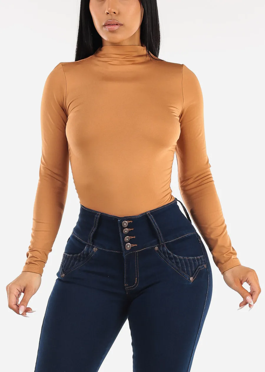 Long Sleeve Mock Neck Ruched Top Camel sold by Moda product image thumbnail 5