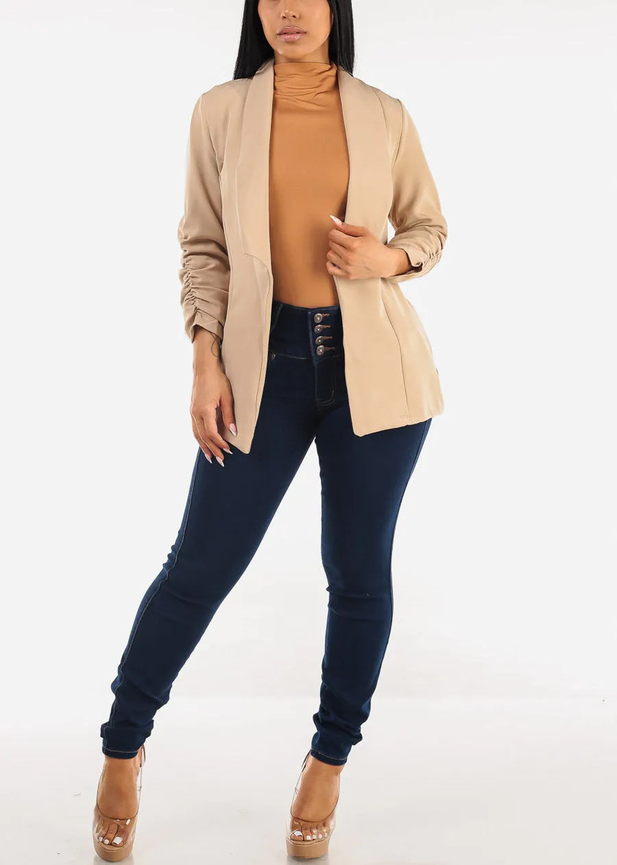 Long Sleeve Mock Neck Ruched Top Camel sold by Moda product image thumbnail 2