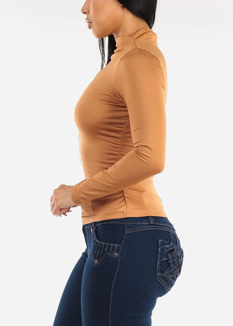 Long Sleeve Mock Neck Ruched Top Camel sold by Moda product image thumbnail 3