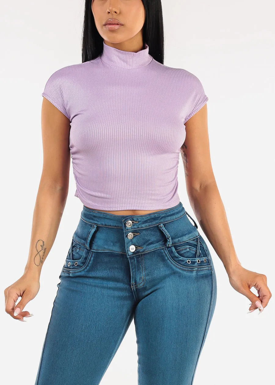 Short Sleeve Mock Neck Glittery Crop Top Lilac sold by Moda product image thumbnail 4