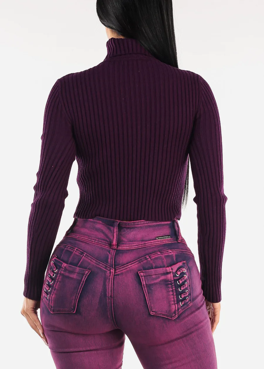 Long Sleeve Turtleneck Cropped Sweater Purple sold by Moda product image thumbnail 4