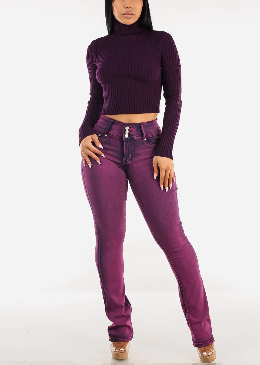 Long Sleeve Turtleneck Cropped Sweater Purple sold by Moda product image thumbnail 2