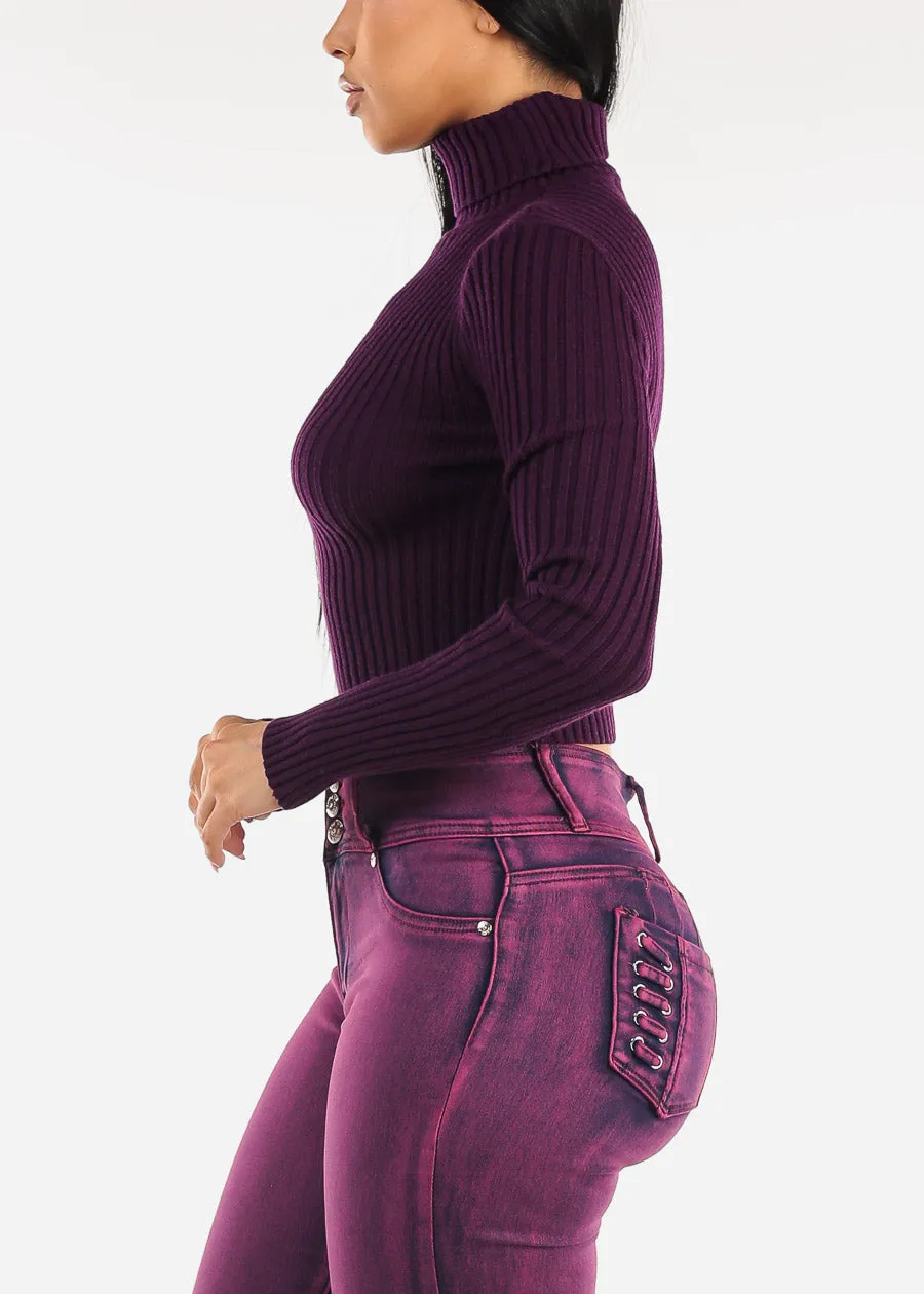Long Sleeve Turtleneck Cropped Sweater Purple sold by Moda product image thumbnail 3