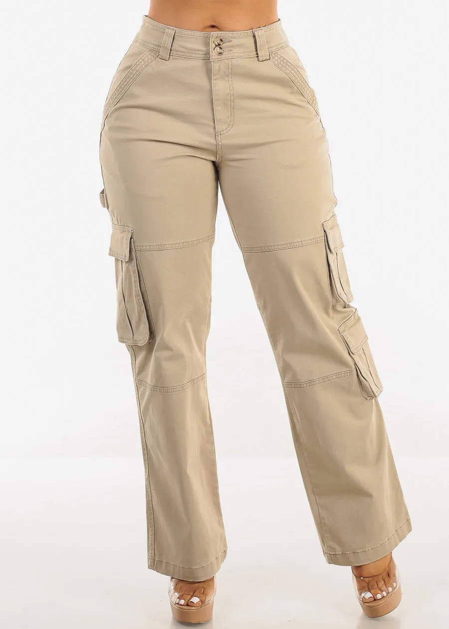 Butt Lift Straight Wide Leg Cargo Jeans Khaki sold by Moda product image thumbnail 3