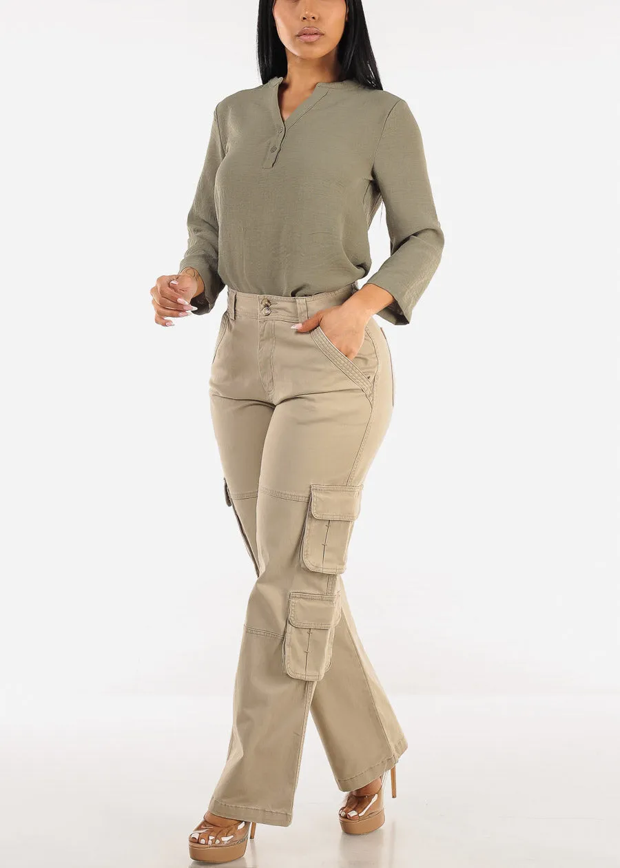 Butt Lift Straight Wide Leg Cargo Jeans Khaki sold by Moda product image thumbnail 2