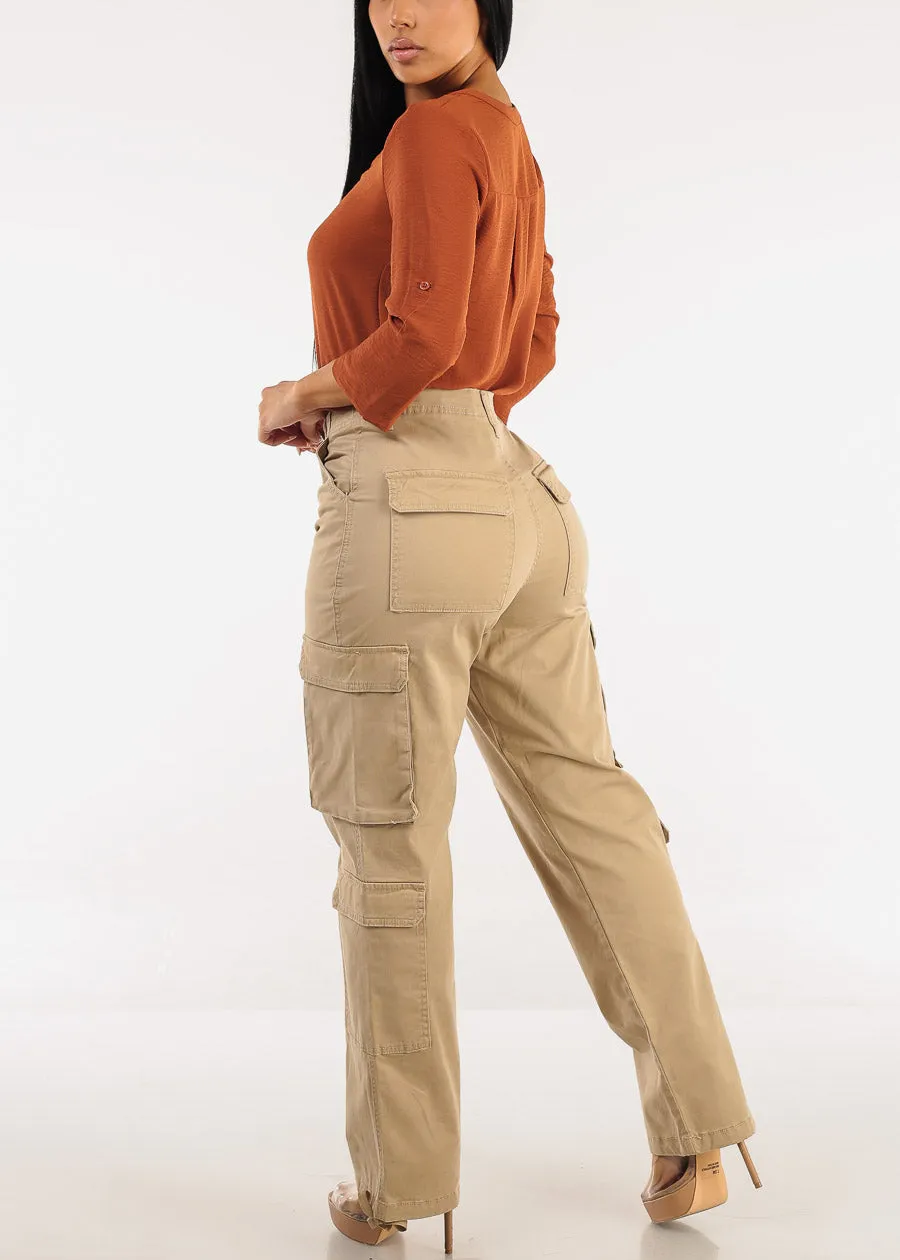 Super High Waist Straight Wide Leg Cargo Jeans Khaki sold by Moda product image thumbnail 5