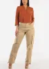 Super High Waist Straight Wide Leg Cargo Jeans Khaki sold by Moda