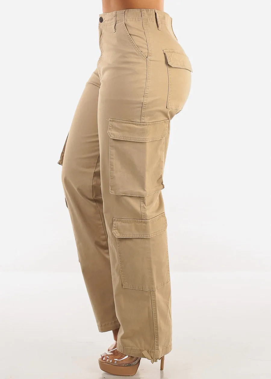 Super High Waist Straight Wide Leg Cargo Jeans Khaki sold by Moda product image thumbnail 3