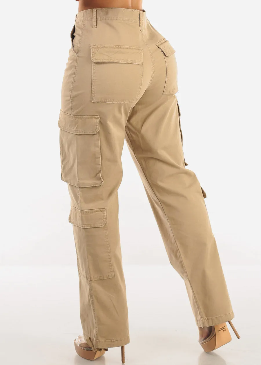 Super High Waist Straight Wide Leg Cargo Jeans Khaki sold by Moda product image thumbnail 4
