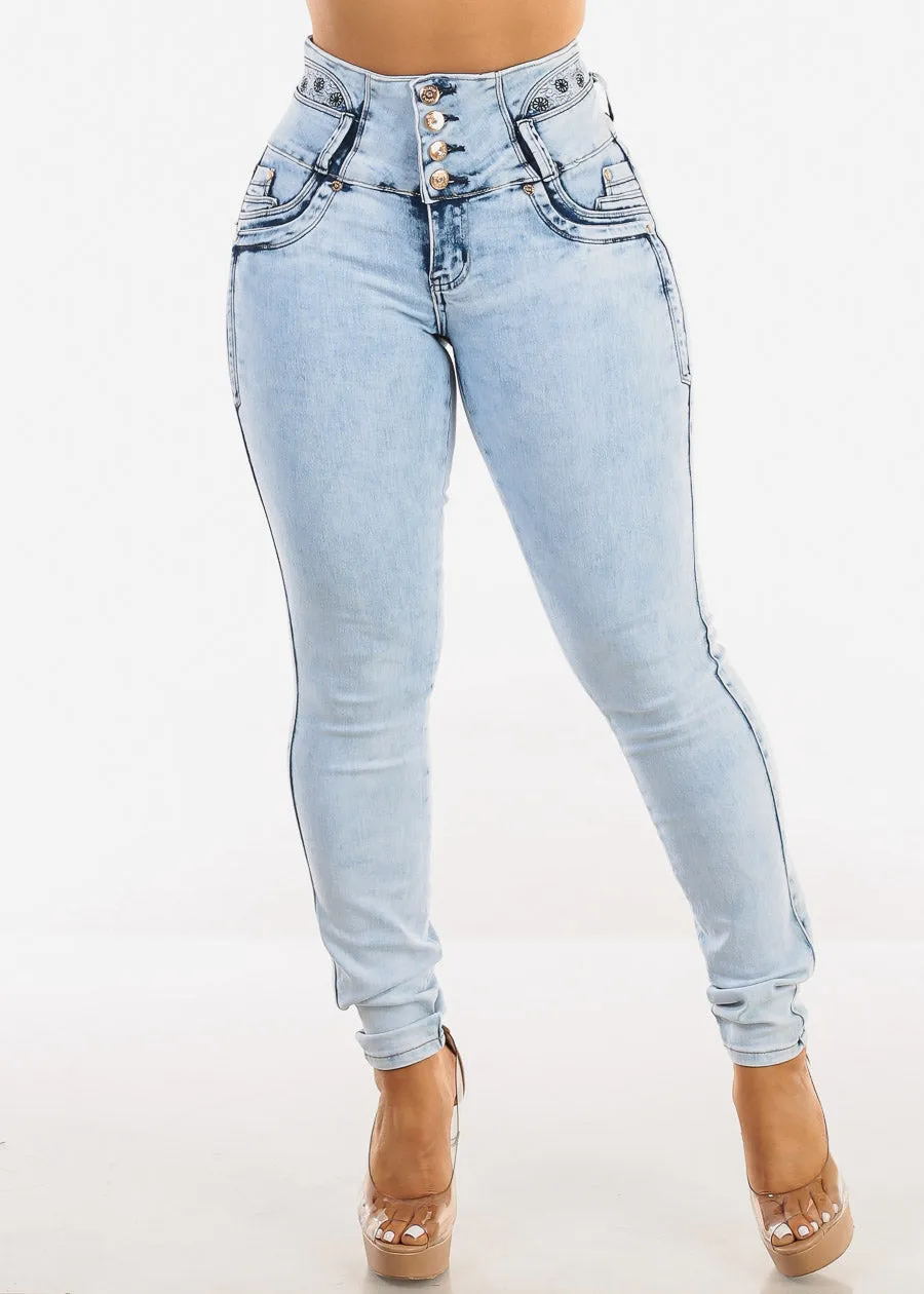 MX JEANS Embroidered Back Butt Lifting Skinny Jeans Acid Wash sold by Moda product image thumbnail 3