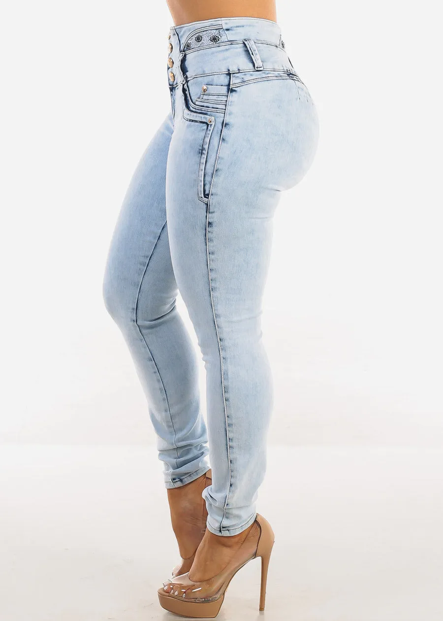 MX JEANS Embroidered Back Butt Lifting Skinny Jeans Acid Wash sold by Moda product image thumbnail 4