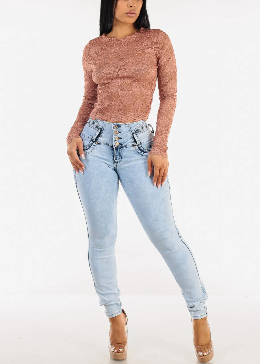MX JEANS Embroidered Back Butt Lifting Skinny Jeans Acid Wash sold by Moda product image thumbnail 2