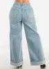 Super High Waist Cuffed Wide Leg Cotton Jeans Light Wash sold by Moda