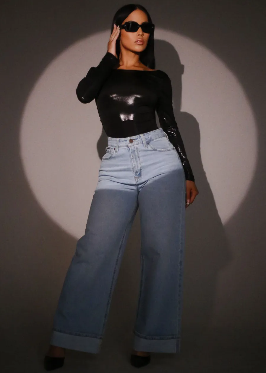 Super High Waist Cuffed Wide Leg Cotton Jeans Light Wash sold by Moda product image thumbnail 2