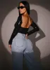 Super High Waist Cuffed Wide Leg Cotton Jeans Light Wash sold by Moda