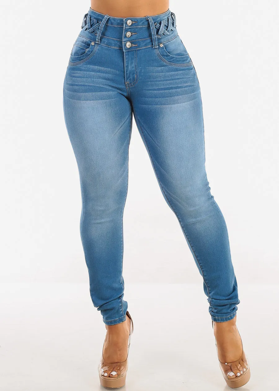 MX JEANS Butt Lift High Waist Light Skinny Jeans w Lace Up Design sold by Moda product image thumbnail 5