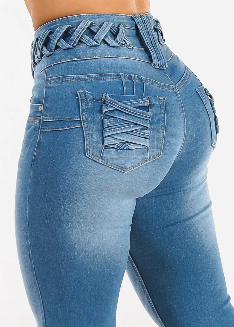 MX JEANS Butt Lift High Waist Light Skinny Jeans w Lace Up Design sold by Moda product image thumbnail 4