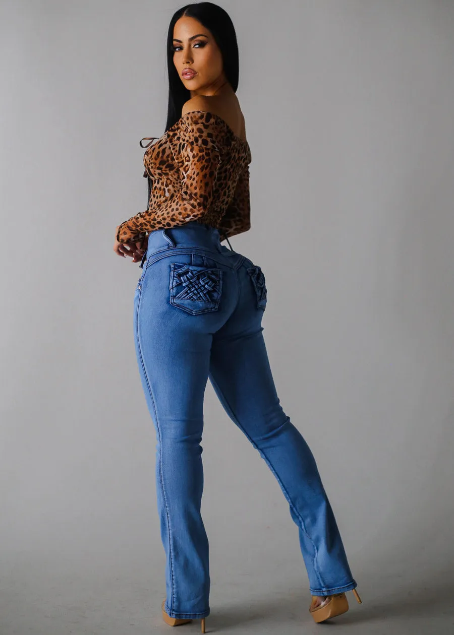 MX JEANS Butt Lift High Waist Bootcut Jeans Acid Wash Blue sold by Moda product image thumbnail 3