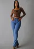 MX JEANS Butt Lift High Waist Bootcut Jeans Acid Wash Blue sold by Moda