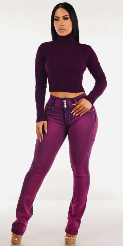 Purple Butt Lift Bootcut Denim Set sold by Moda