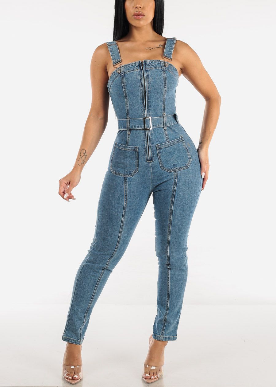 Half Zip Up Straight Leg Denim Jumpsuit Light Blue sold by Moda product image thumbnail 7