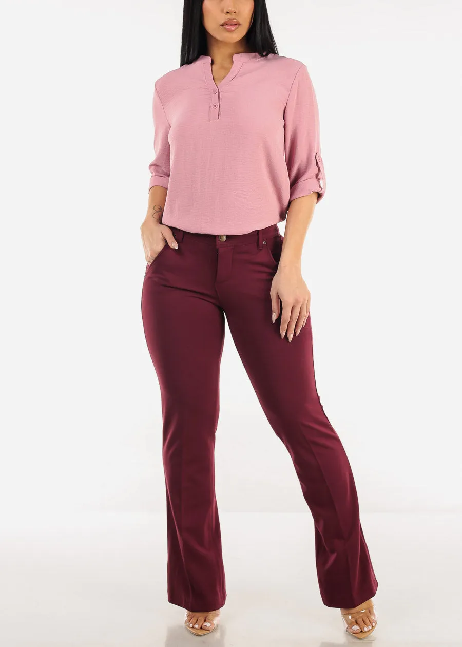 Butt Lifting High Waist Bootcut Dress Pants Burgundy sold by Moda product image thumbnail 2