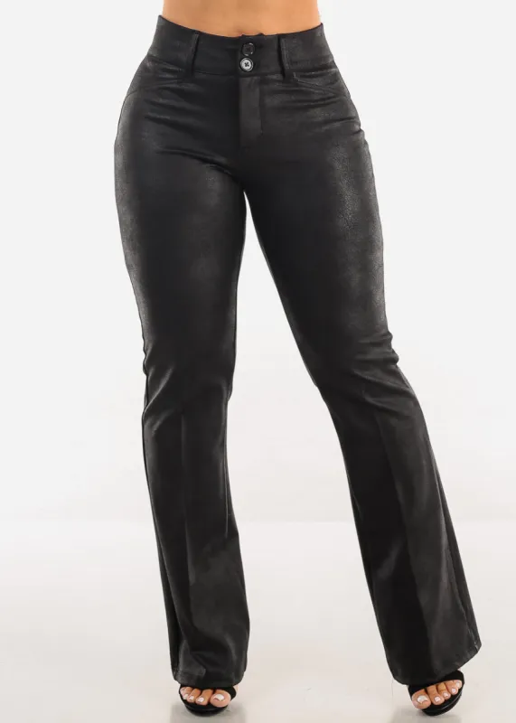 High Waist Coated Bootcut Dress Pants Black sold by Moda