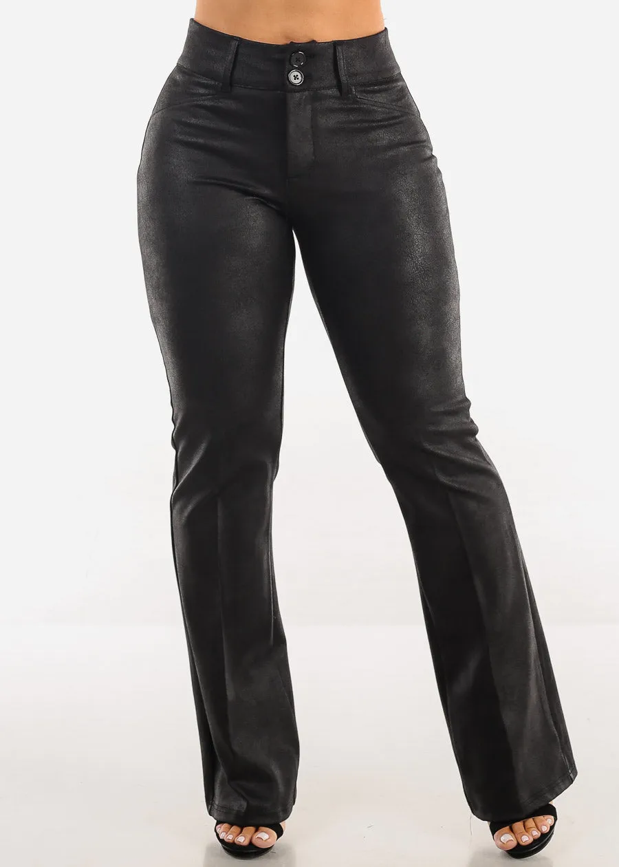 High Waist Coated Bootcut Dress Pants Black sold by Moda