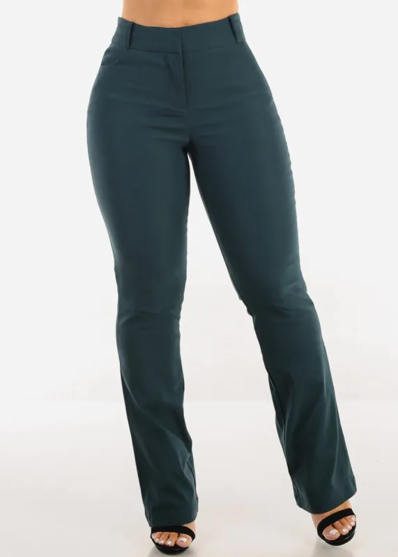 High Waist Stretch Bootcut Dress Pants Dark Green sold by Moda