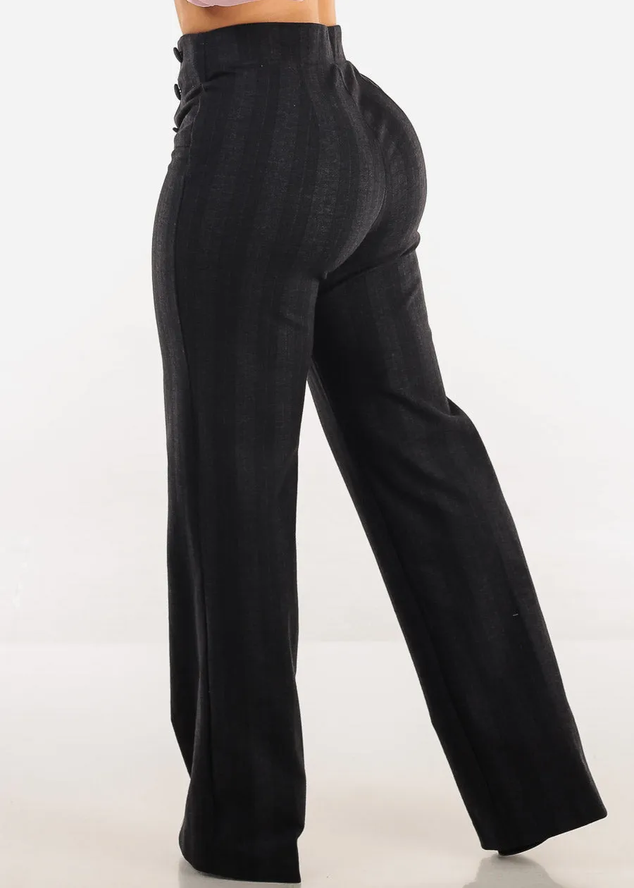 High Waist Straight Wide Leg Stripe Dressy Pants Charcoal sold by Moda product image thumbnail 4